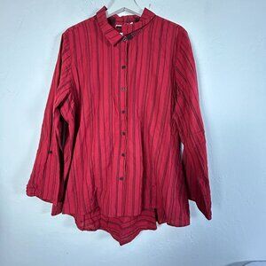 Habitat Womens Red Striped Long Sleeve Button-Up Swing Tunic Top XL Artsy Casual